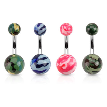 Go Camo Acrylic Belly Bars - Basic Curved Barbell. Navel Rings Australia.