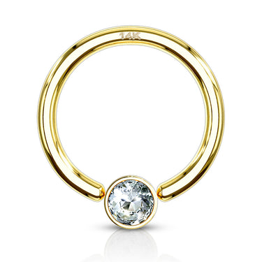 Captive Bezel Diamanté Body Jewellery in 14K Yellow Gold - Captive Belly Ring. Navel Rings Australia.