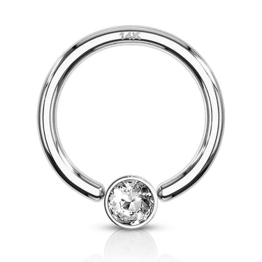 Captive Bezel Diamanté Body Jewellery in 14K White Gold - Captive Belly Ring. Navel Rings Australia.