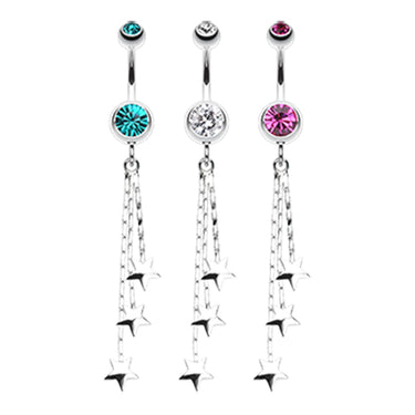 Chain of Stars Belly Bars - Dangling Belly Ring. Navel Rings Australia.