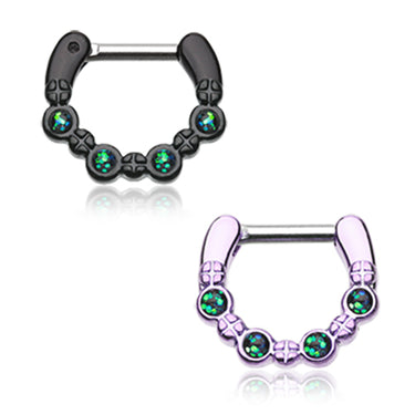 Classic Black Opal Septum Clicker in Titanium - Septum. Navel Rings Australia.