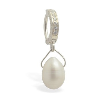 TummyToys® Classic Pearl Teardrop Navel Jewellery - TummyToys® Patented Clasp. Navel Rings Australia.