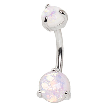 Classic Prong Opal Belly Bar - Basic Curved Barbell. Navel Rings Australia.