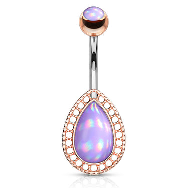 Lágrima Teardrop Illumini Belly Bar with Rose Gold Plating - Fixed (non-dangle) Belly Bar. Navel Rings Australia.