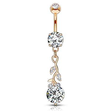 Classic Vine Belly Dangle with Rose Gold Plating - Dangling Belly Ring. Navel Rings Australia.