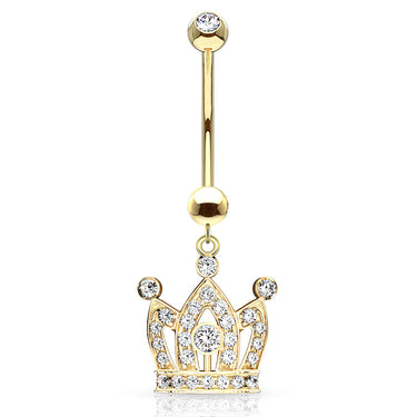 Q.U.E.E.N Crown Belly Dangle in 14K Gold - Dangling Belly Ring. Navel Rings Australia.