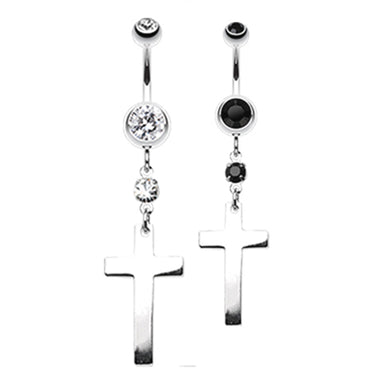 Classic Steel Cross Navel Ring - Dangling Belly Ring. Navel Rings Australia.