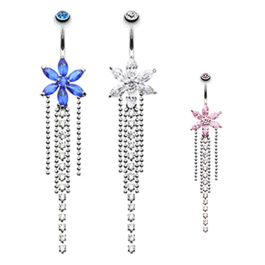 Crystal Bloom Belly Piercing - Dangling Belly Ring. Navel Rings Australia.