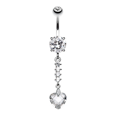 Crystal Heart Journey Navel Bar - Dangling Belly Ring. Navel Rings Australia.