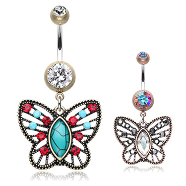 Earth Hippy Butterfly Belly Ring - Dangling Belly Ring. Navel Rings Australia.