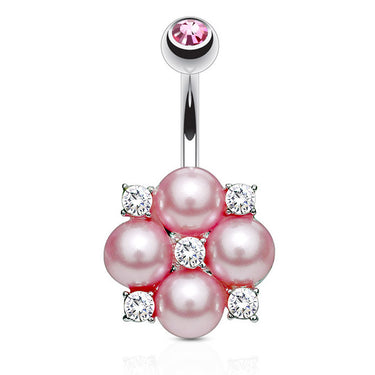 Luxe Pearl Cluster Belly Ring Jewellery - Fixed (non-dangle) Belly Bar. Navel Rings Australia.