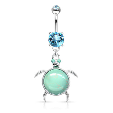 Turquoise Gem Turtle Belly Ring - Dangling Belly Ring. Navel Rings Australia.