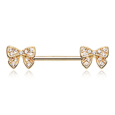 Bow-Tie Nipple Barbell Ring in Gold - Nipple Ring. Navel Rings Australia.