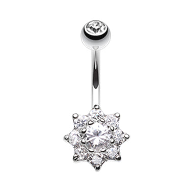 Crystal Daisy Belly Button Ring - Fixed (non-dangle) Belly Bar. Navel Rings Australia.