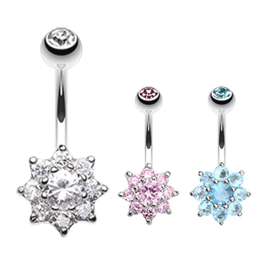 Crystal Daisy Belly Button Ring - Fixed (non-dangle) Belly Bar. Navel Rings Australia.