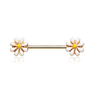 Gold Daisy Field Nipple Barbell Ring - Nipple Ring. Navel Rings Australia.