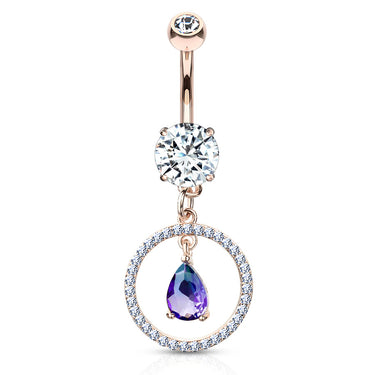 Purple Rain Belly Dangle with Rose Gold Plating - Dangling Belly Ring. Navel Rings Australia.