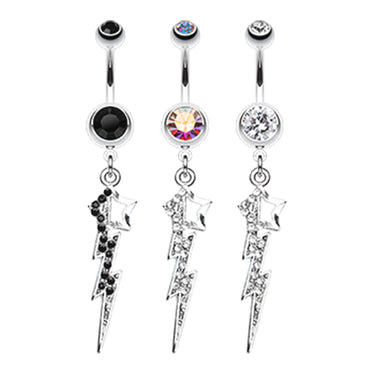 Star Struck Lightning Bolt Belly Bar - Dangling Belly Ring. Navel Rings Australia.