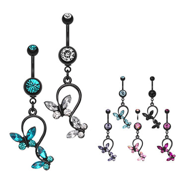 Blackline Fantasy Butterfly Belly Bar - Dangling Belly Ring. Navel Rings Australia.