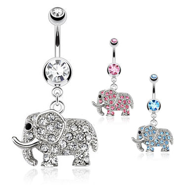 Gem Encrusted Elephant Belly Bar - Dangling Belly Ring. Navel Rings Australia.