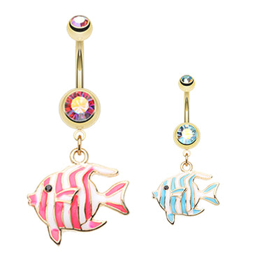 Marine Fish Belly Dangles in Gold - Dangling Belly Ring. Navel Rings Australia.