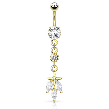 Jungle Journey Belly Bar with Gold Plating - Dangling Belly Ring. Navel Rings Australia.