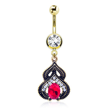 Arabesque Jewelled Navel Ring - Fixed (non-dangle) Belly Bar. Navel Rings Australia.