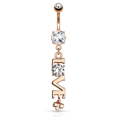 LOVE Message Belly Dangle with Rose Gold Plating - Dangling Belly Ring. Navel Rings Australia.