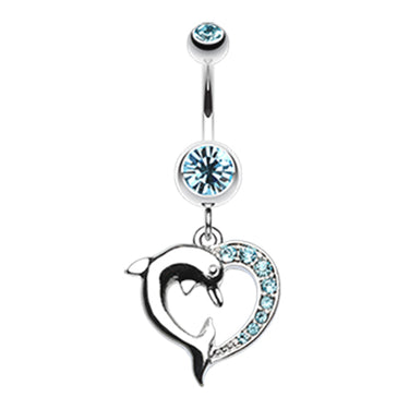 Marine Lovers Dolphin Dangly Belly Ring - Dangling Belly Ring. Navel Rings Australia.