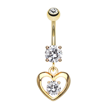 Classic Gold Heart Belly Bar - Dangling Belly Ring. Navel Rings Australia.