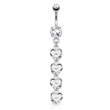 Collapsing Hearts Belly Bar - Dangling Belly Ring. Navel Rings Australia.