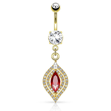 Ruby Tears Belly Dangle with Gold Plating - Dangling Belly Ring. Navel Rings Australia.