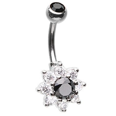 Midnight Beauteous Daisy Belly Ring - Fixed (non-dangle) Belly Bar. Navel Rings Australia.