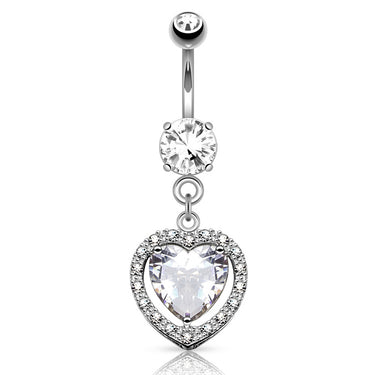 Heart Full of Love Belly Ring in 14K White - Dangling Belly Ring. Navel Rings Australia.