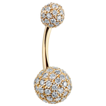 Authentic Diamond Pave 14k Yellow Gold Belly Bar - Basic Curved Barbell. Navel Rings Australia.