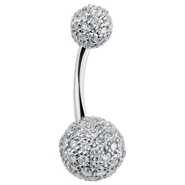 Authentic Diamond Pave 14k White Gold Belly Bar - Basic Curved Barbell. Navel Rings Australia.