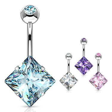 Diamanté Solitaire Belly Ring - Fixed (non-dangle) Belly Bar. Navel Rings Australia.