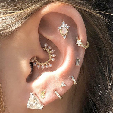 Diamond Baguette Threaded Stud Earring by Maria Tash in White Gold - Earring. Navel Rings Australia.