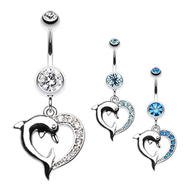 Marine Lovers Dolphin Dangly Belly Ring - Dangling Belly Ring. Navel Rings Australia.