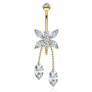 Dragonfly Belly Chandelier in 14K Yellow Gold - Dangling Belly Ring. Navel Rings Australia.