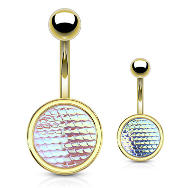 Holographic Dragon Scale Navel Rings with Gold Plating - Basic Curved Barbell. Navel Rings Australia.