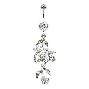 Dragonfly Garden Chandelier Navel Bar - Dangling Belly Ring. Navel Rings Australia.