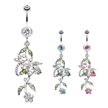 Dragonfly Garden Chandelier Navel Bar - Dangling Belly Ring. Navel Rings Australia.