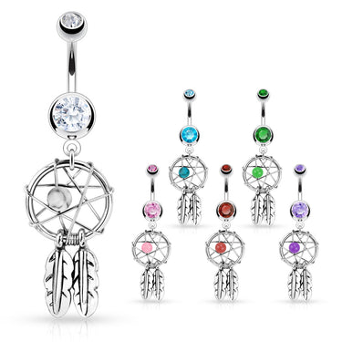 Dreamcatcher Belly Piercing Ring - Dangling Belly Ring. Navel Rings Australia.