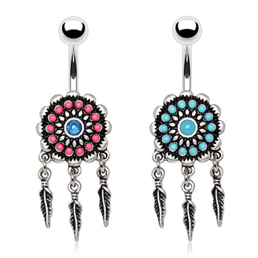 Beaded Nevajo Dream Catcher Belly Rings - Dangling Belly Ring. Navel Rings Australia.