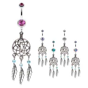 Lakota Dream Catcher Navel Ring - Dangling Belly Ring. Navel Rings Australia.