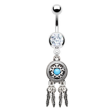 Ranju Turquoise Dream Catcher Belly Rings - Dangling Belly Ring. Navel Rings Australia.