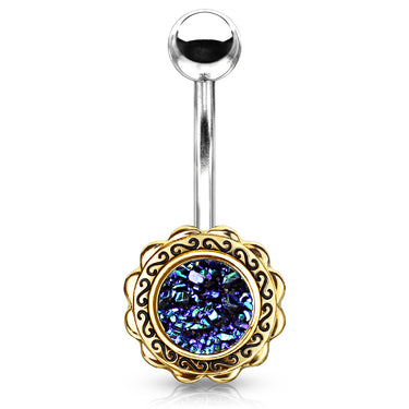 Boêmio Druzy Belly Bar with Rose Gold Plating - Fixed (non-dangle) Belly Bar. Navel Rings Australia.