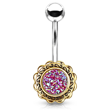 Boêmio Druzy Belly Bar with Rose Gold Plating - Fixed (non-dangle) Belly Bar. Navel Rings Australia.