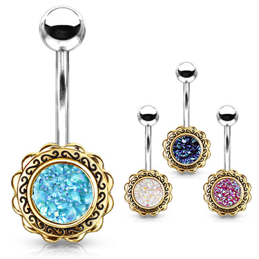 Boêmio Druzy Belly Bar with Rose Gold Plating - Fixed (non-dangle) Belly Bar. Navel Rings Australia.